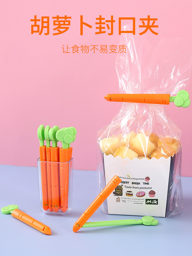 5-Piece Carrot Fresh-Keeping Sealing Clip with Magnet Moisture-Proof Food Bag Sealed Clip Refridgerator Magnets Storage Box
