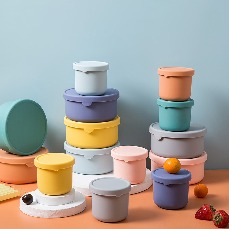 Microwave Oven Fresh-Keeping Lunch Box Silicone Fruit Container Mini Snack Lunch Box Freshness Bowl Silicone Bowl Sealed Fresh-Keeping Box