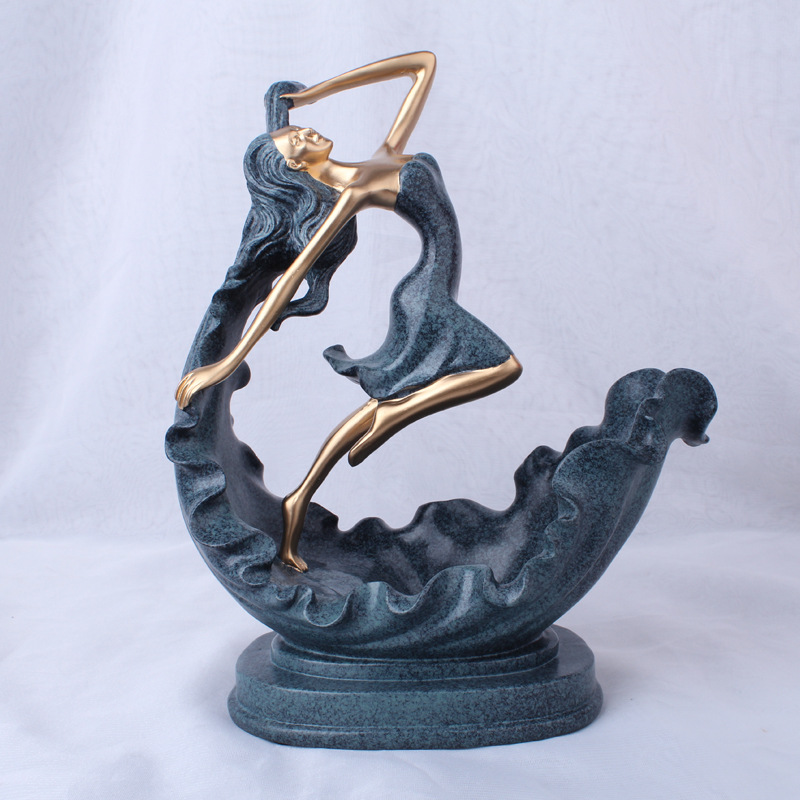 Resin crafts new creative wood-colored dancing lady wine rack display European sitting room TV cabinet wine cabinet small decoration