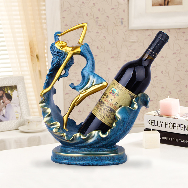 Resin crafts new creative wood-colored dancing lady wine rack display European sitting room TV cabinet wine cabinet small decoration Resin crafts new creative wood-colored dancing lady wine rack display European sitting room TV cabinet wine cabinet small decoration