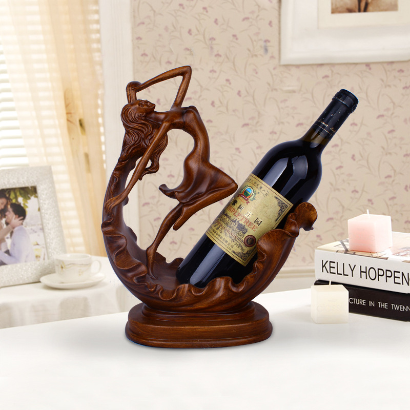 Resin crafts new creative wood-colored dancing lady wine rack display European sitting room TV cabinet wine cabinet small decoration Resin crafts new creative wood-colored dancing lady wine rack display European sitting room TV cabinet wine cabinet small decoration