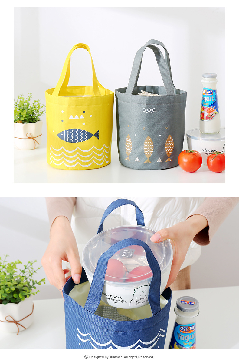Liancheng New Portable Drawstring Lunch Bag Large Capacity Fresh-Keeping Insulated Lunch Box Bag round Barrel Aluminum Foil Thickening Insulated Bag