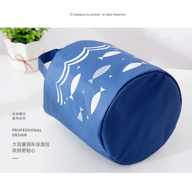 Liancheng New Portable Drawstring Lunch Bag Large Capacity Fresh-Keeping Insulated Lunch Box Bag round Barrel Aluminum Foil Thickening Insulated Bag