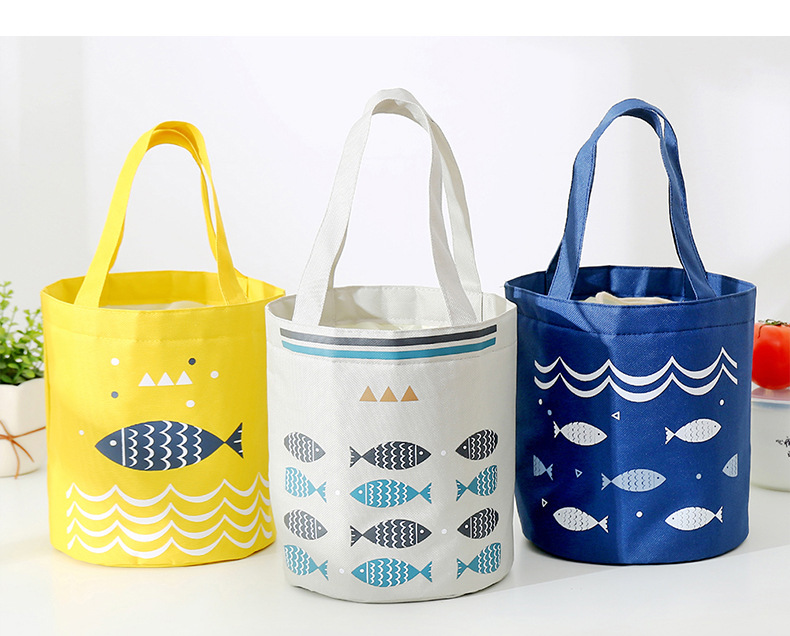 Liancheng New Portable Drawstring Lunch Bag Large Capacity Fresh-Keeping Insulated Lunch Box Bag round Barrel Aluminum Foil Thickening Insulated Bag