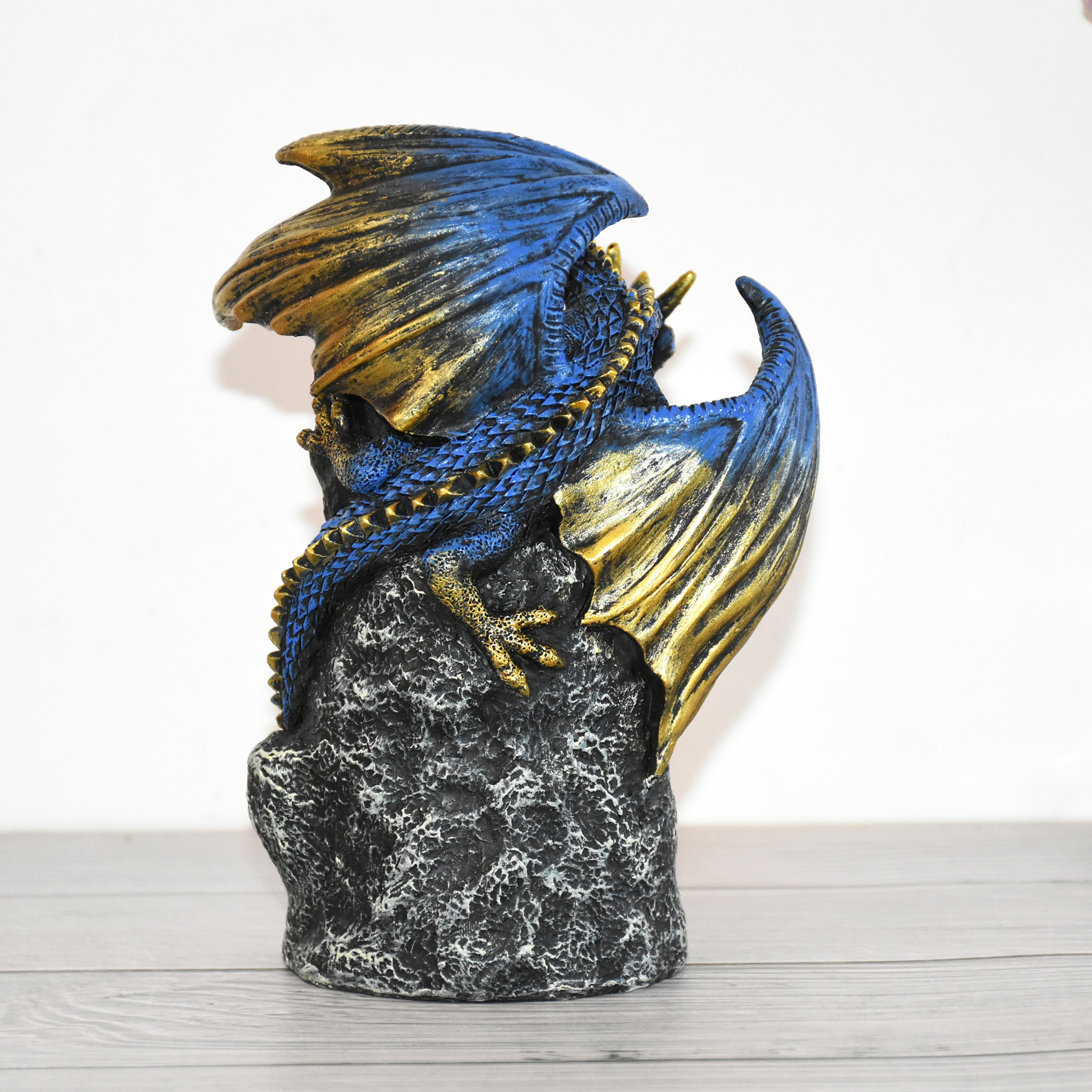 Cross-Border New Resin Censer Double-Headed Dragon Creative Home Crafts Backflow Incense Led Colorful Crystal Lamp Incense Burner