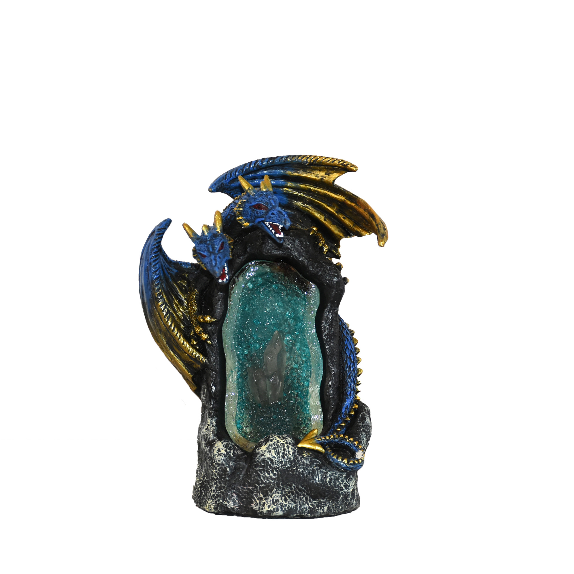 Cross-Border New Resin Censer Double-Headed Dragon Creative Home Crafts Backflow Incense Led Colorful Crystal Lamp Incense Burner
