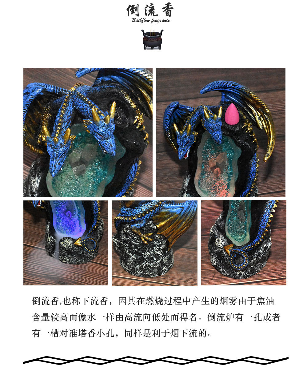 Cross-Border New Resin Censer Double-Headed Dragon Creative Home Crafts Backflow Incense Led Colorful Crystal Lamp Incense Burner Cross-Border New Resin Censer Double-Headed Dragon Creative Home Crafts Backflow Incense Led Colorful Crystal Lamp Incense Burner