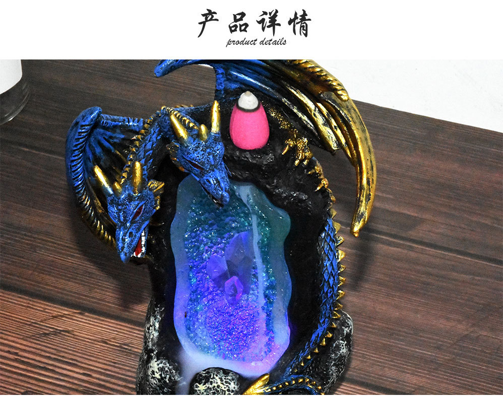 Cross-Border New Resin Censer Double-Headed Dragon Creative Home Crafts Backflow Incense Led Colorful Crystal Lamp Incense Burner Cross-Border New Resin Censer Double-Headed Dragon Creative Home Crafts Backflow Incense Led Colorful Crystal Lamp Incense Burner