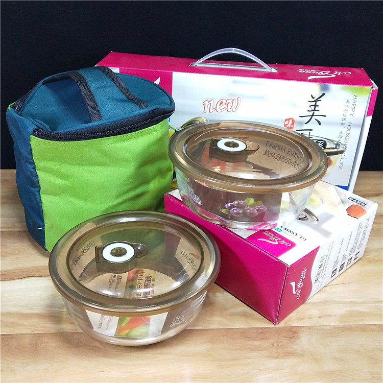 Glass Fresh Bowl Fresh-Keeping Lunch Box Set Home Instant Noodle Bowl Bento Box Salad Bowl Match Sets Gift Wholesale
