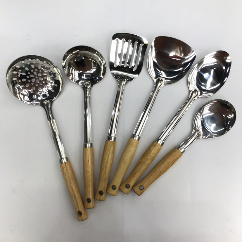 Stainless Steel Kitchenware 1.2cm Solid Wood round Handle Porridge Colander Spatula Flat Shovel Long Tongue Drain Spoon Short Rice Spoon Customizable Stainless Steel Kitchenware 1.2cm Solid Wood round Handle Porridge Colander Spatula Flat Shovel Long Tongue Drain Spoon Short Rice Spoon Customizable