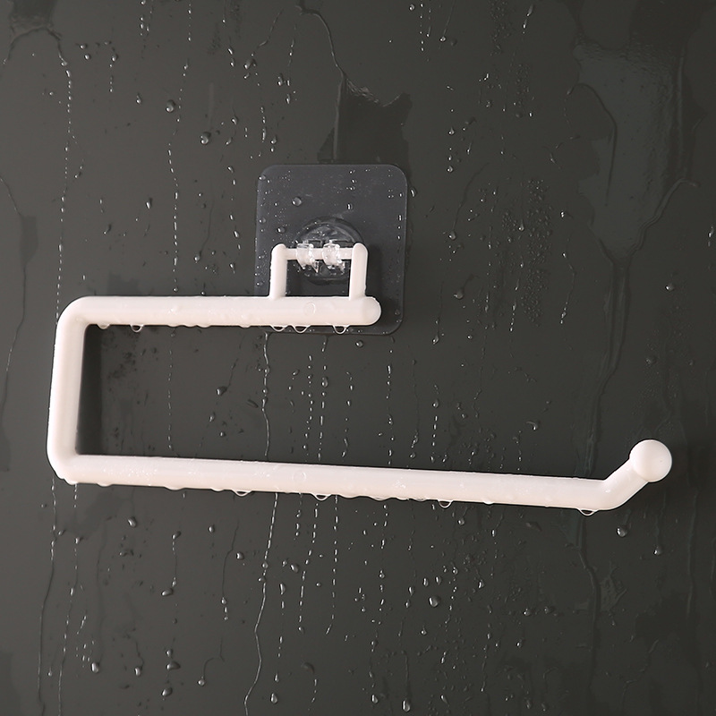 Punch-Free Kitchen Tissue Holder Roll Stand Rack Plastic Wrap Storage Rack Toilet Paper Hook Rag Holder
