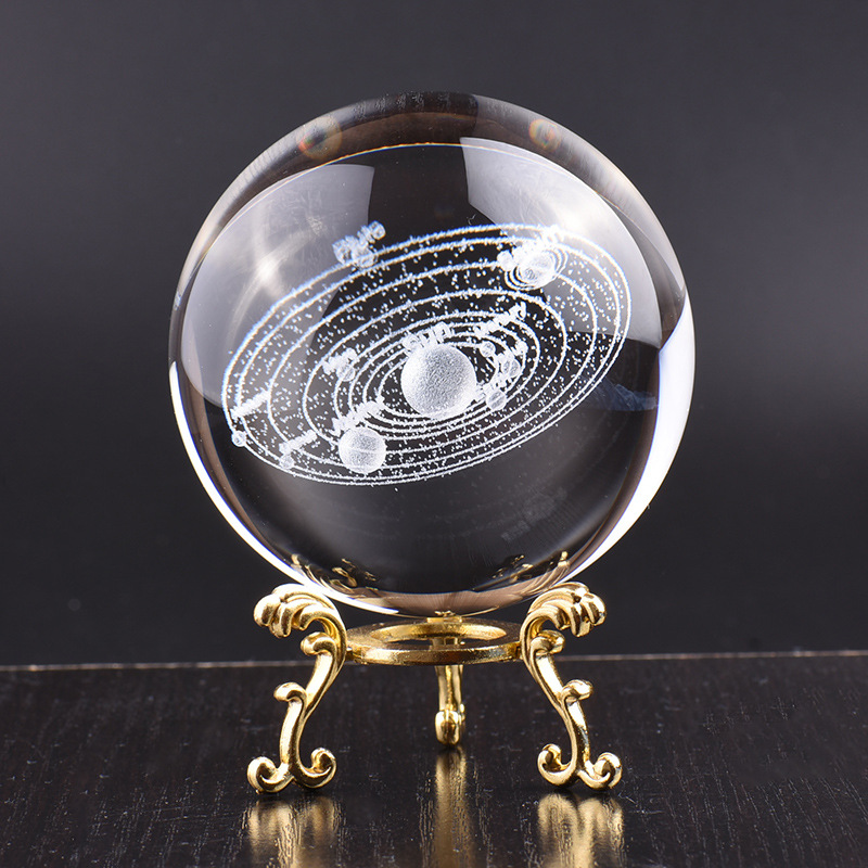 Creative K9 Solar System Crystal Ball Transparent Glass Ball Elk Music Box 3D Inter-Carven Crystal Crafts Ornaments
