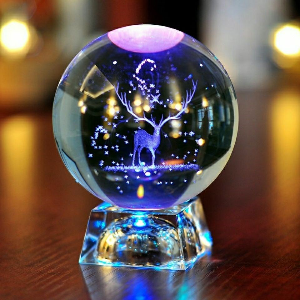 Creative K9 Solar System Crystal Ball Transparent Glass Ball Elk Music Box 3D Inter-Carven Crystal Crafts Ornaments