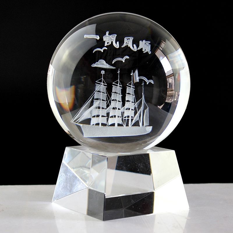 Creative K9 Solar System Crystal Ball Transparent Glass Ball Elk Music Box 3D Inter-Carven Crystal Crafts Ornaments