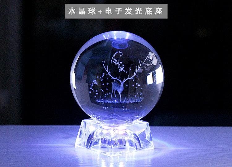 Creative K9 Solar System Crystal Ball Transparent Glass Ball Elk Music Box 3D Inter-Carven Crystal Crafts Ornaments