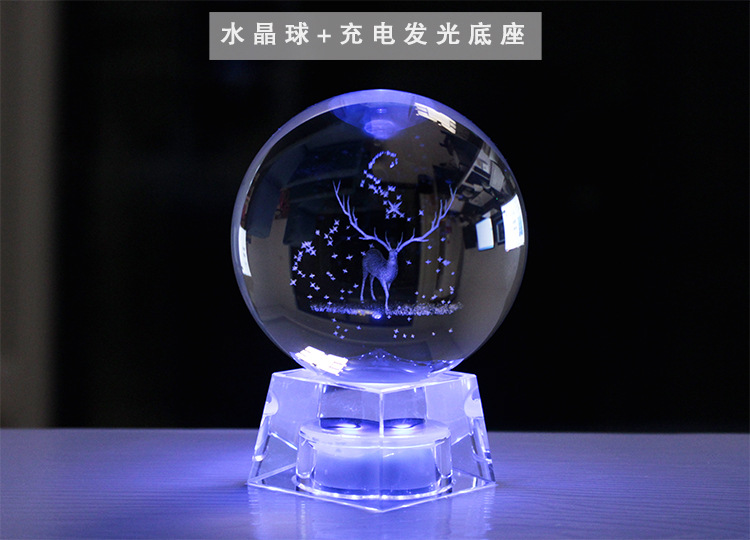 Creative K9 Solar System Crystal Ball Transparent Glass Ball Elk Music Box 3D Inter-Carven Crystal Crafts Ornaments