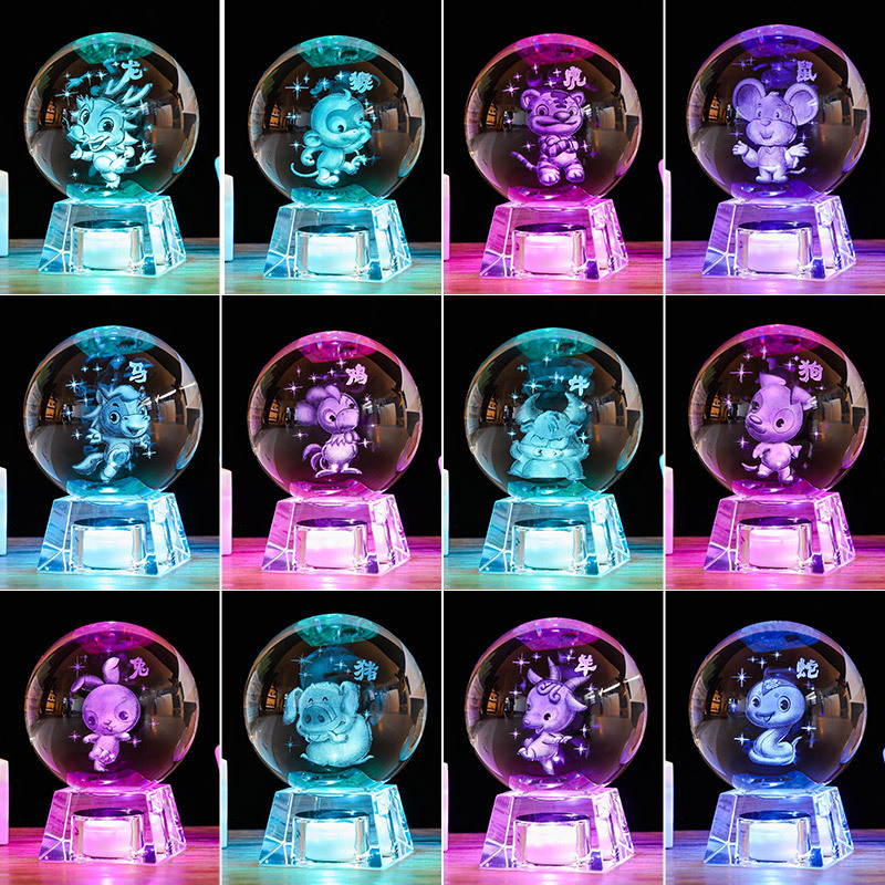 Creative K9 Solar System Crystal Ball Transparent Glass Ball Elk Music Box 3D Inter-Carven Crystal Crafts Ornaments