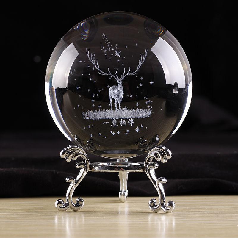 Creative K9 Solar System Crystal Ball Transparent Glass Ball Elk Music Box 3D Inter-Carven Crystal Crafts Ornaments