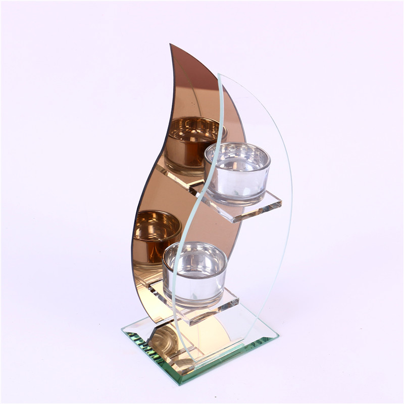 Crystal Glass Candlestick Candle Holder Two-Head Shaped Candlestick Three-Color Optional Home Decoration Crafts