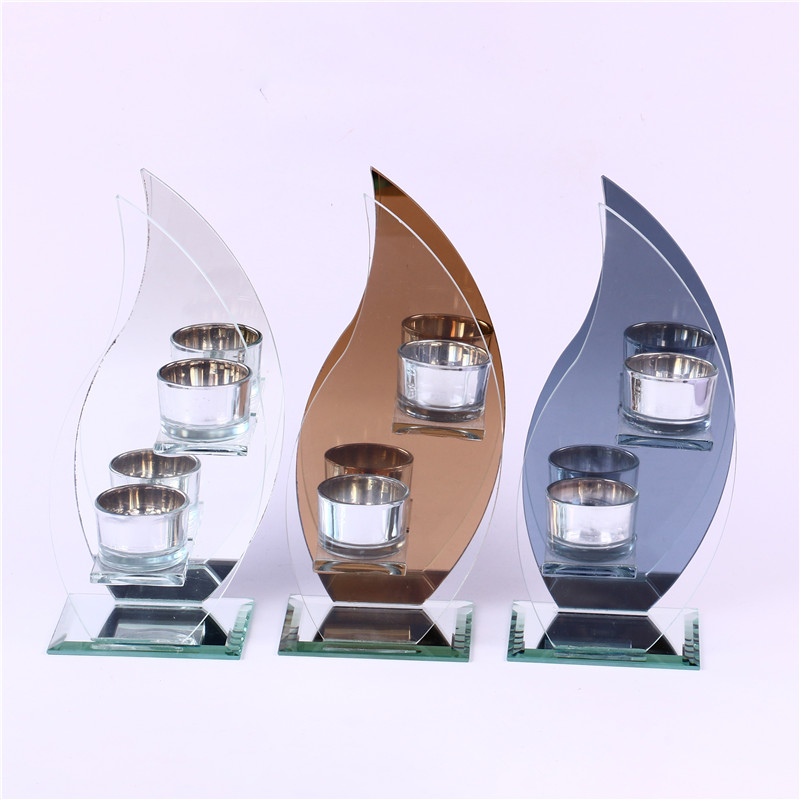 Crystal Glass Candlestick Candle Holder Two-Head Shaped Candlestick Three-Color Optional Home Decoration Crafts