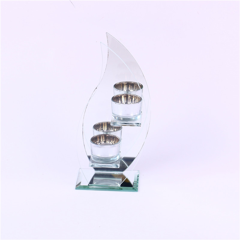 Crystal Glass Candlestick Candle Holder Two-Head Shaped Candlestick Three-Color Optional Home Decoration Crafts