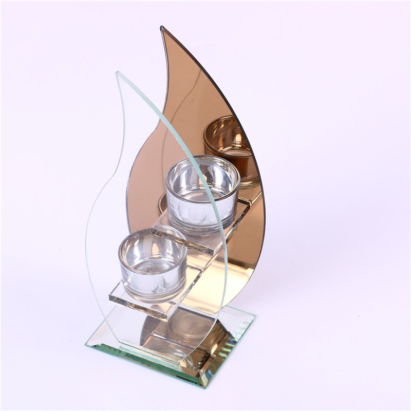 Crystal Glass Candlestick Candle Holder Two-Head Shaped Candlestick Three-Color Optional Home Decoration Crafts