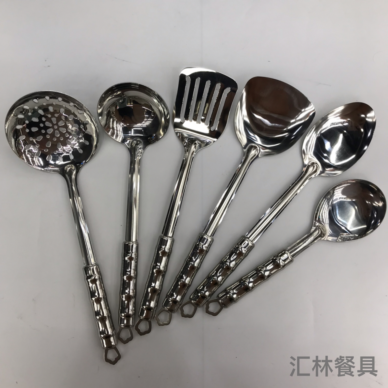 Stainless Steel Kitchenware 1.2 Small Bamboo Steel Handle Porridge Colander Spatula Flat Shovel Long Tongue Drain Spoon Short Rice Spoon Can Be Customized