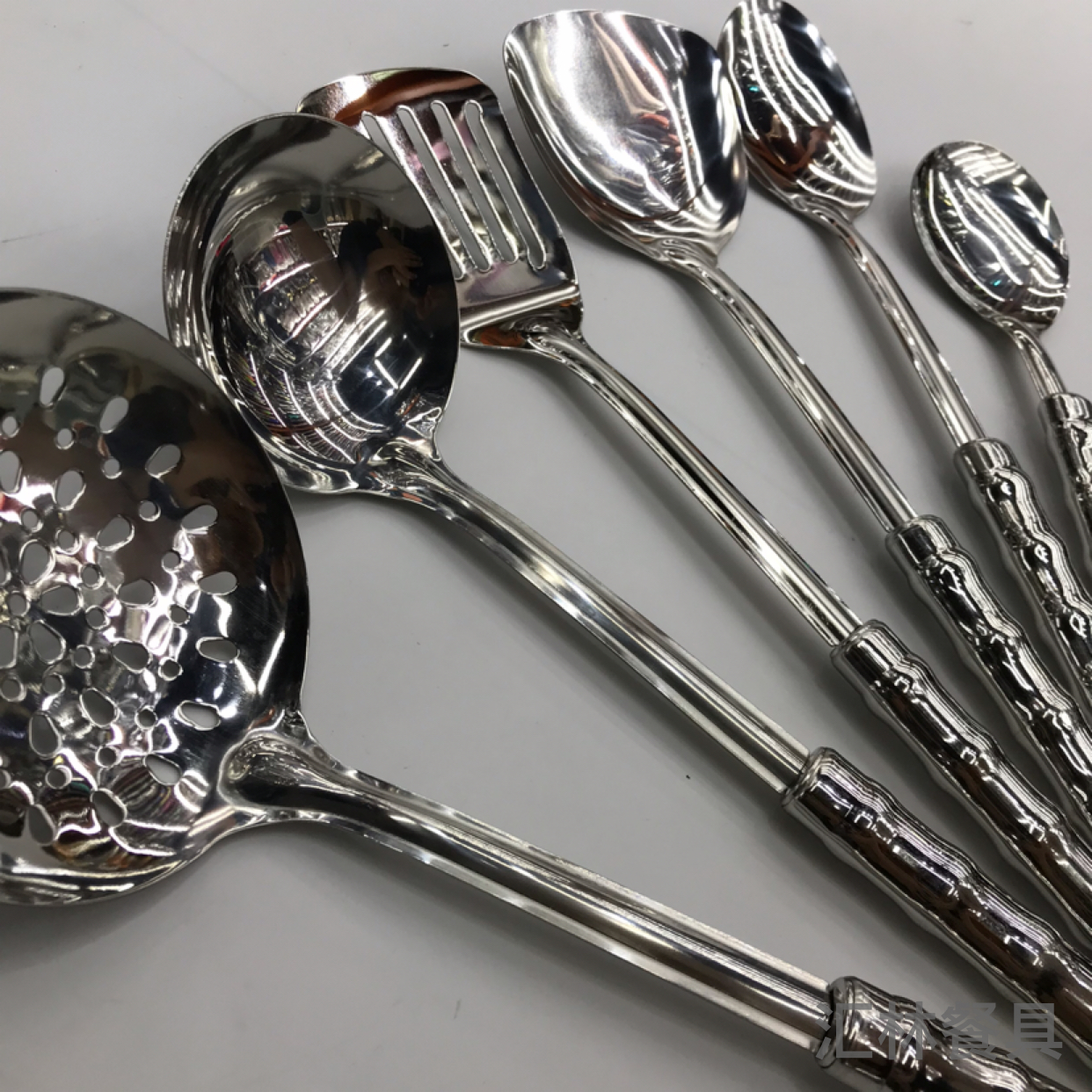 Stainless Steel Kitchenware 1.2 Small Bamboo Steel Handle Porridge Colander Spatula Flat Shovel Long Tongue Drain Spoon Short Rice Spoon Can Be Customized