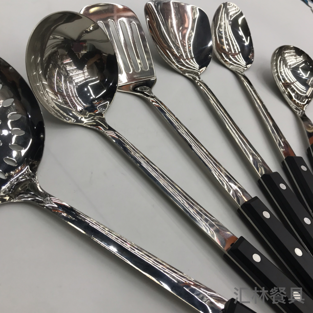 201 Stainless Steel Kitchenware Three Nails Black Pearl Porridge Colander Spatula Long Tongue Short Rice Spoon Customizable Logo