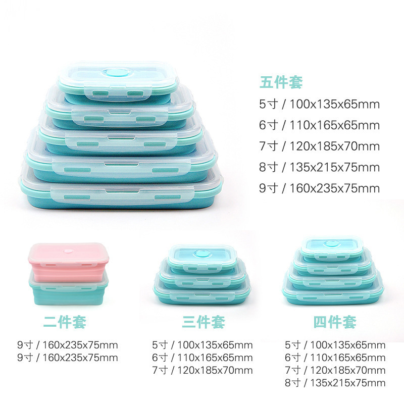 Folding Lunch Box Folding Silicone Lunch Box Microwave Bento Box Silicone Lunch Box 4-Piece Set Fresh-Keeping Lunch Box
