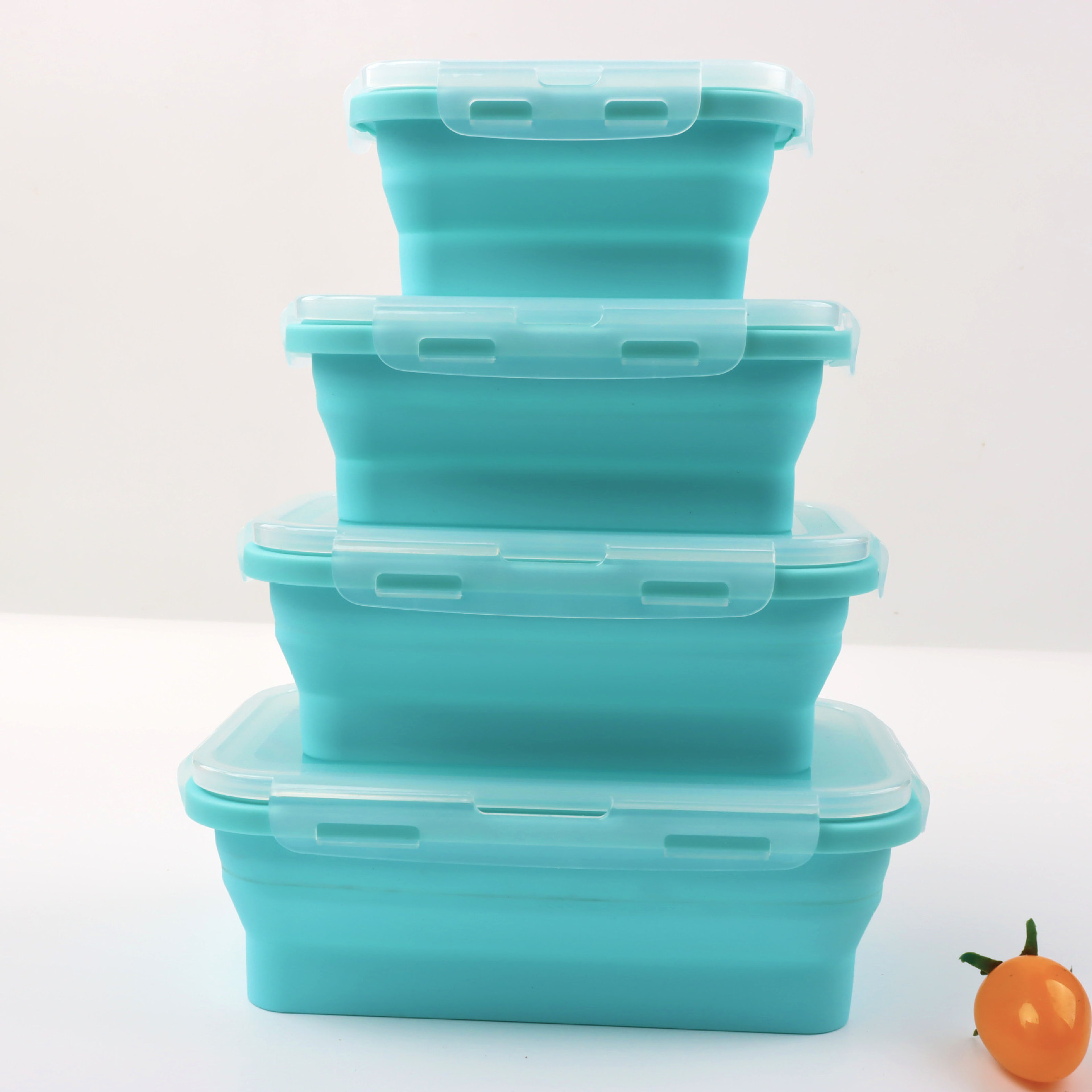 Folding Lunch Box Folding Silicone Lunch Box Microwave Bento Box Silicone Lunch Box 4-Piece Set Fresh-Keeping Lunch Box