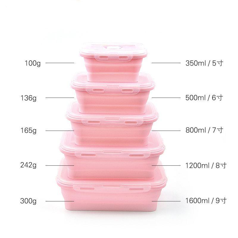 Folding Lunch Box Folding Silicone Lunch Box Microwave Bento Box Silicone Lunch Box 4-Piece Set Fresh-Keeping Lunch Box