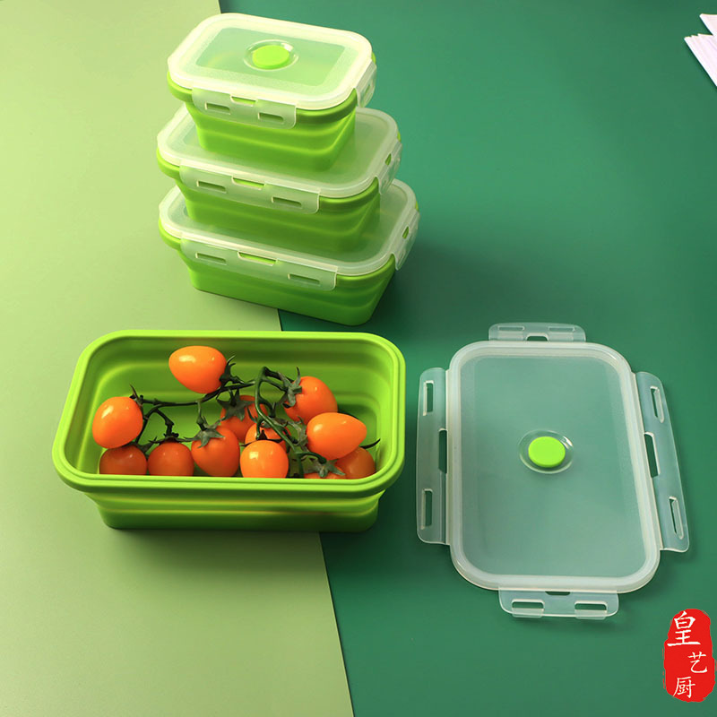Folding Lunch Box Folding Silicone Lunch Box Microwave Bento Box Silicone Lunch Box 4-Piece Set Fresh-Keeping Lunch Box