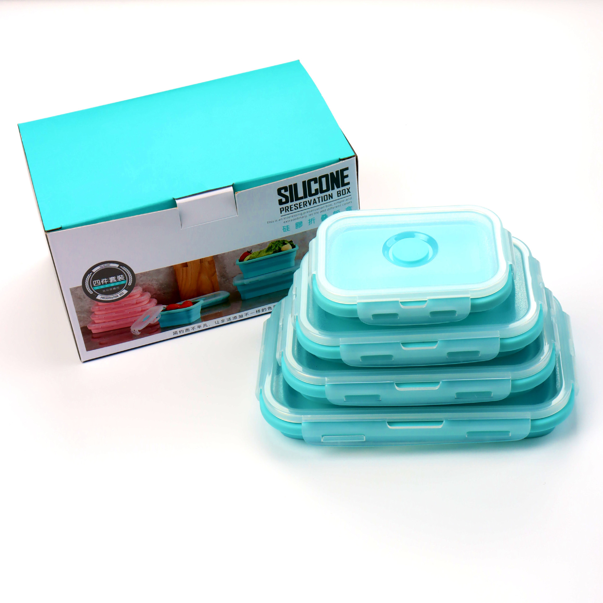 Folding Lunch Box Folding Silicone Lunch Box Microwave Bento Box Silicone Lunch Box 4-Piece Set Fresh-Keeping Lunch Box