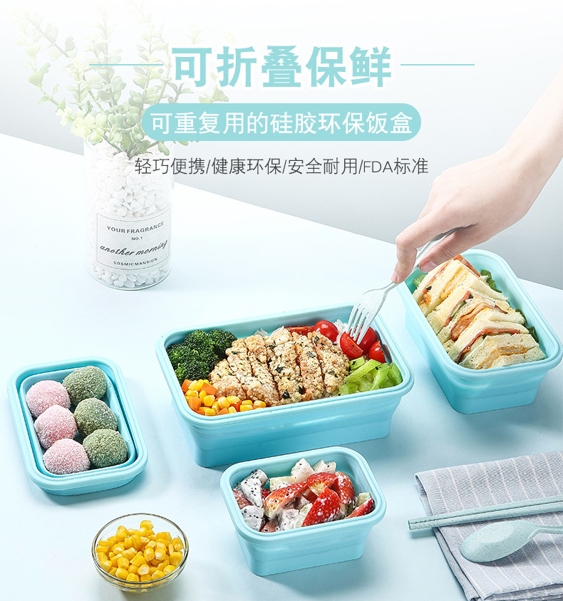 Folding Lunch Box Folding Silicone Lunch Box Microwave Bento Box Silicone Lunch Box 4-Piece Set Fresh-Keeping Lunch Box