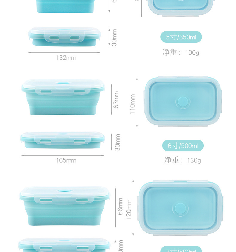 Folding Lunch Box Folding Silicone Lunch Box Microwave Bento Box Silicone Lunch Box 4-Piece Set Fresh-Keeping Lunch Box