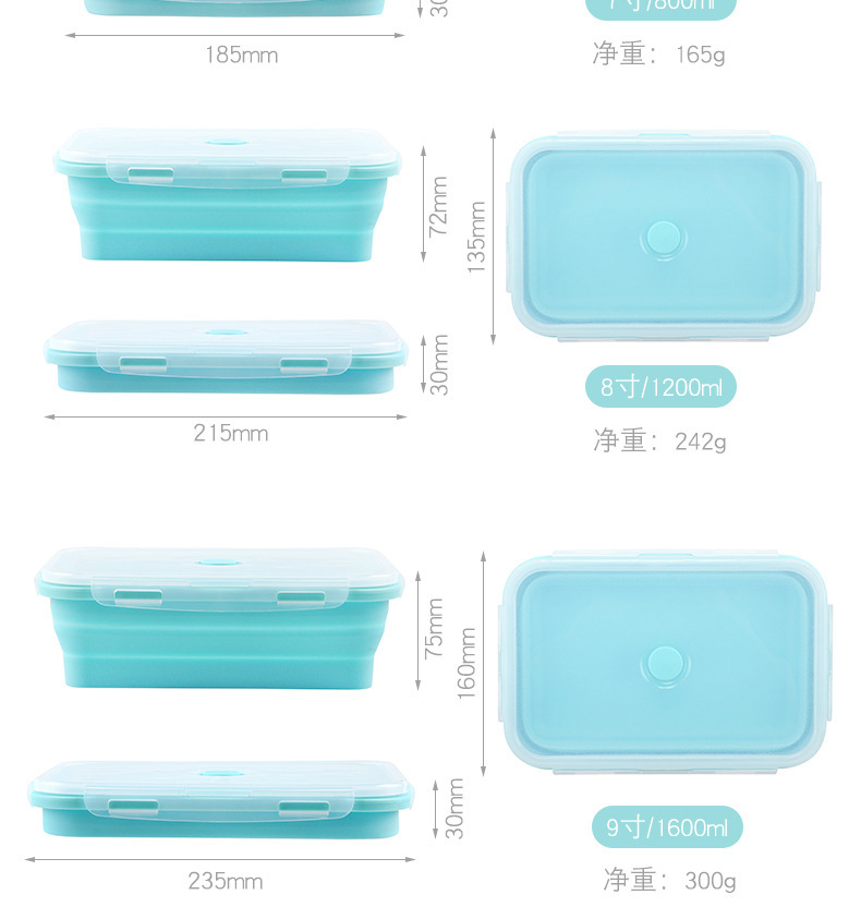 Folding Lunch Box Folding Silicone Lunch Box Microwave Bento Box Silicone Lunch Box 4-Piece Set Fresh-Keeping Lunch Box