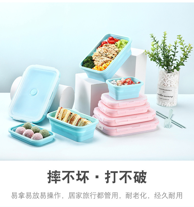 Folding Lunch Box Folding Silicone Lunch Box Microwave Bento Box Silicone Lunch Box 4-Piece Set Fresh-Keeping Lunch Box