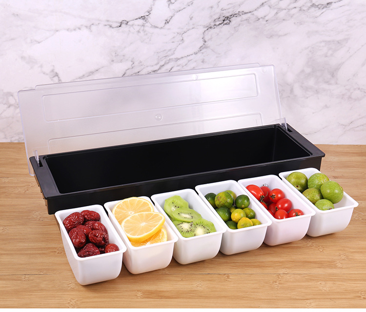 Plastic Multi-Grid Water Fruit Box Fresh-Keeping Condiment Dispenser Bar Bar Special Compartment Fruit Box Cocktail Decorative Box Wholesale