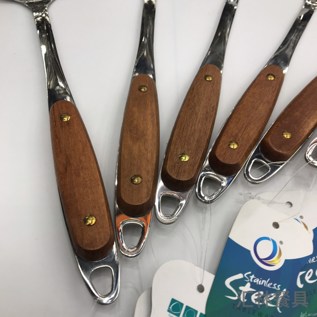 201 Stainless Steel Kitchenware Two-Nail Tip Wooden Handle Porridge Colander Spatula Long Tongue Drain Short Rice Spoon Customizable Logo
