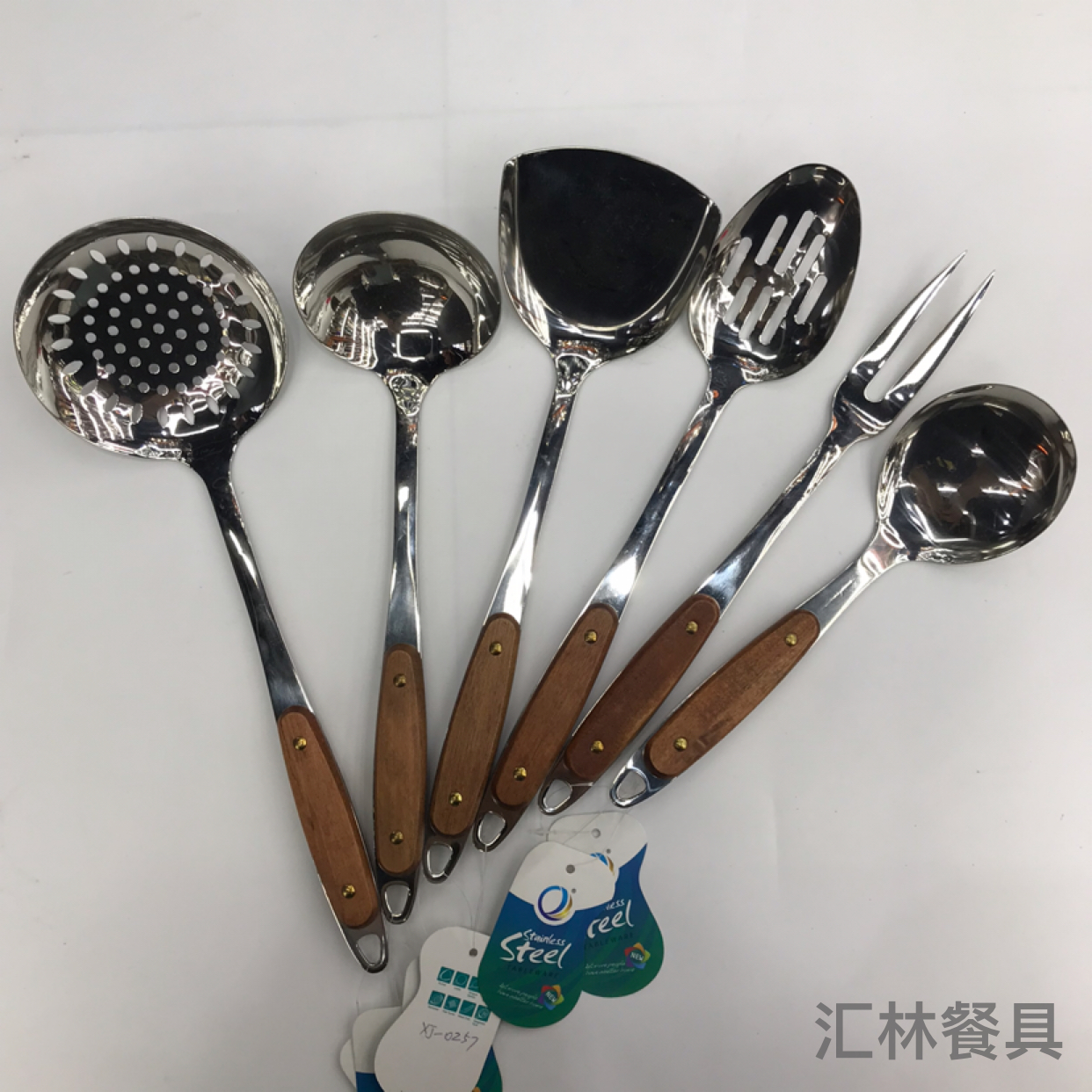 201 Stainless Steel Kitchenware Two-Nail Tip Wooden Handle Porridge Colander Spatula Long Tongue Drain Short Rice Spoon Customizable Logo