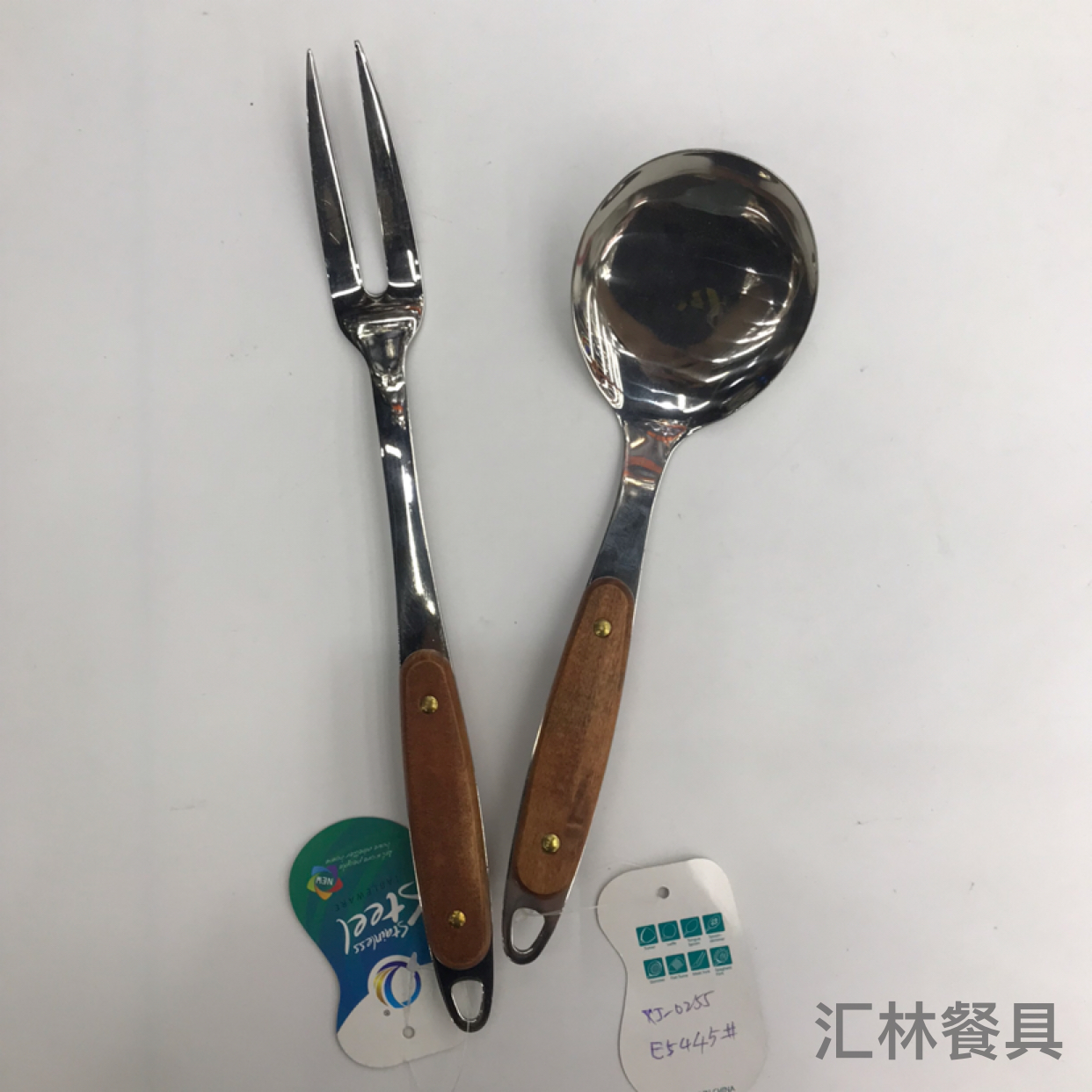 201 Stainless Steel Kitchenware Two-Nail Tip Wooden Handle Porridge Colander Spatula Long Tongue Drain Short Rice Spoon Customizable Logo