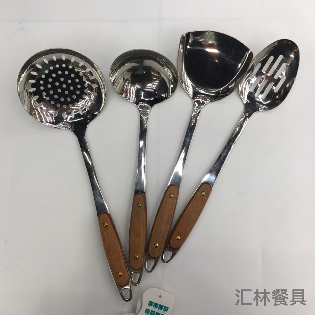 201 Stainless Steel Kitchenware Two-Nail Tip Wooden Handle Porridge Colander Spatula Long Tongue Drain Short Rice Spoon Customizable Logo