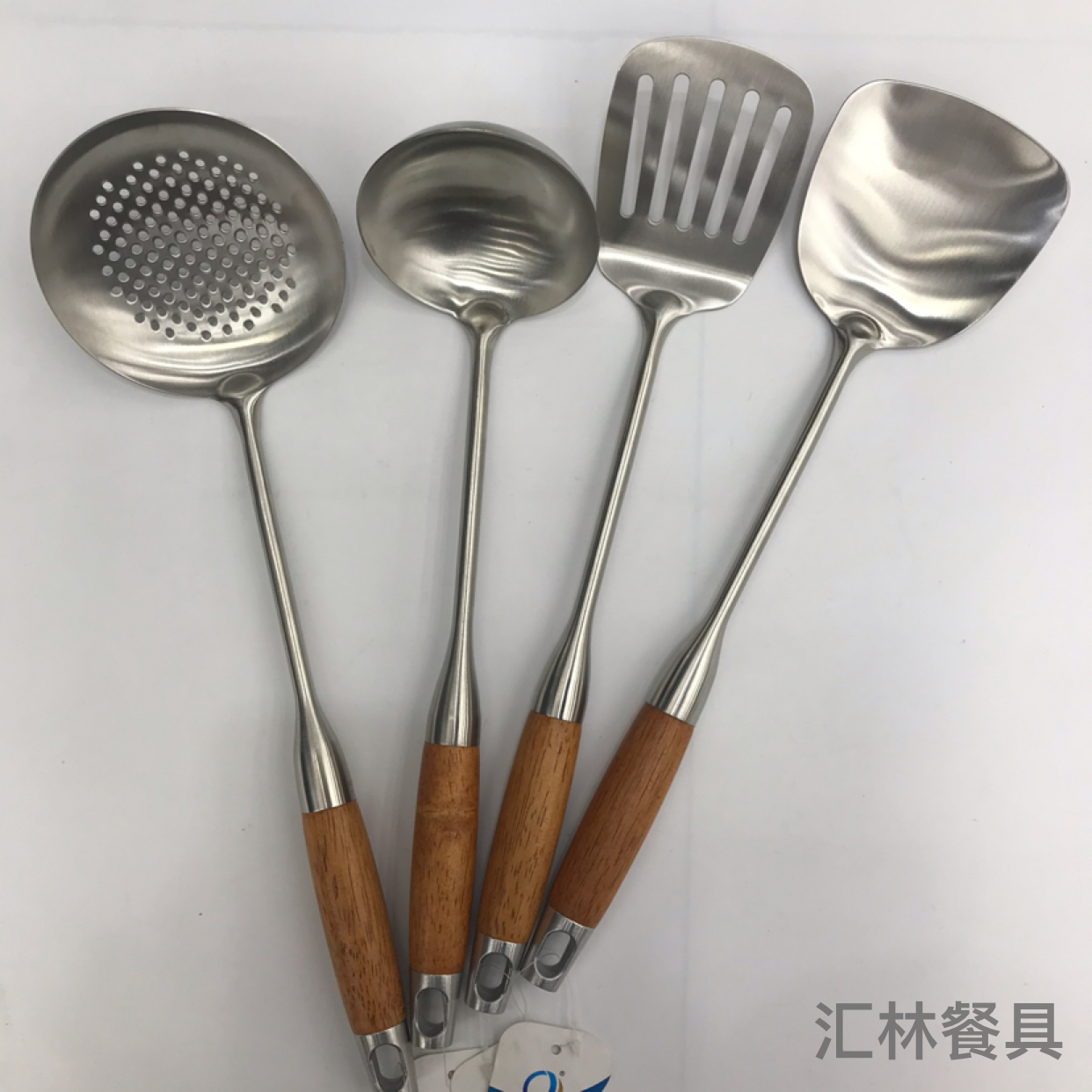 201 Stainless Steel Kitchenware Pear Flower and Wood Flat Porridge Colander Spatula Long Tongue Drain Short Rice Spoon Customizable Logo