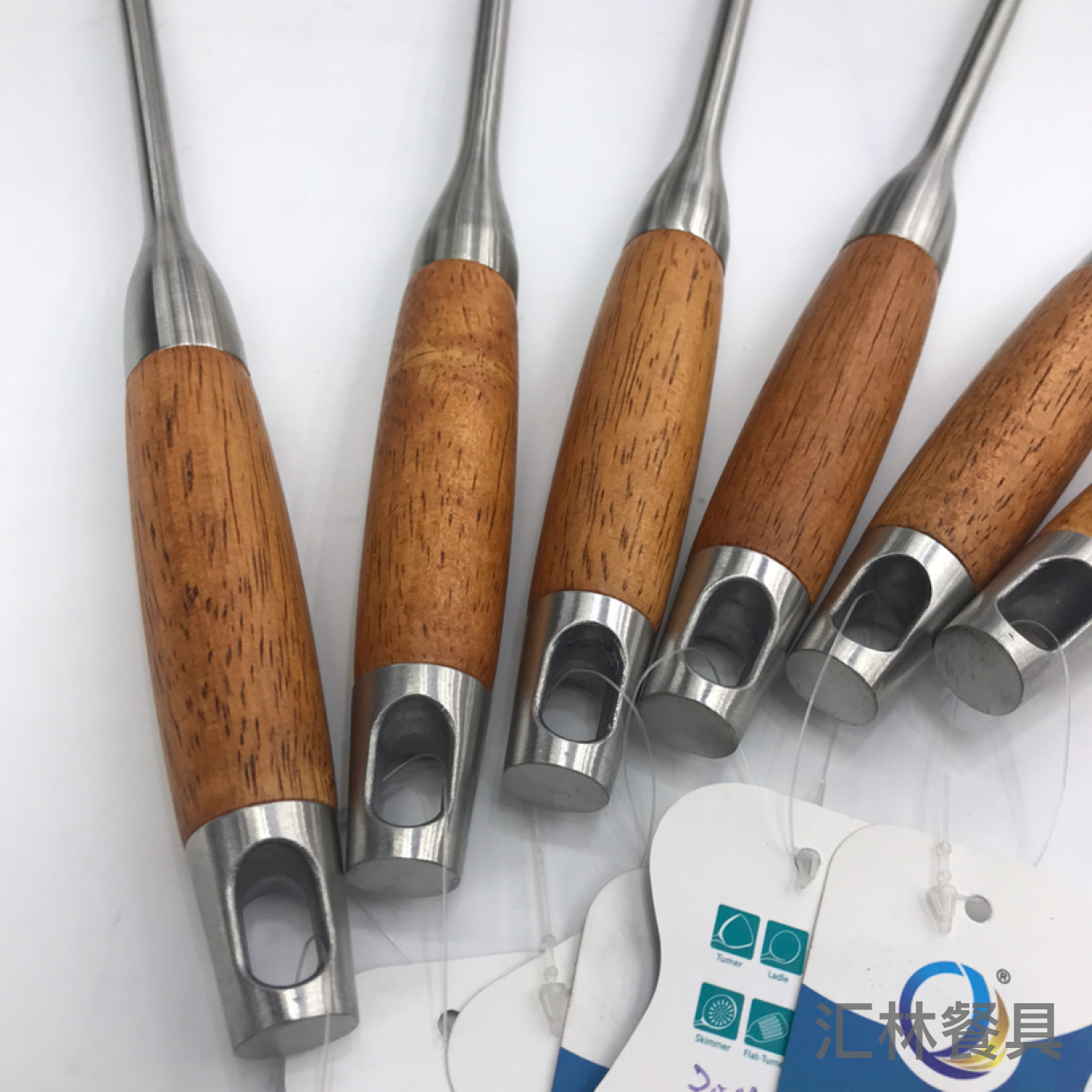 201 Stainless Steel Kitchenware Pear Flower and Wood Flat Porridge Colander Spatula Long Tongue Drain Short Rice Spoon Customizable Logo