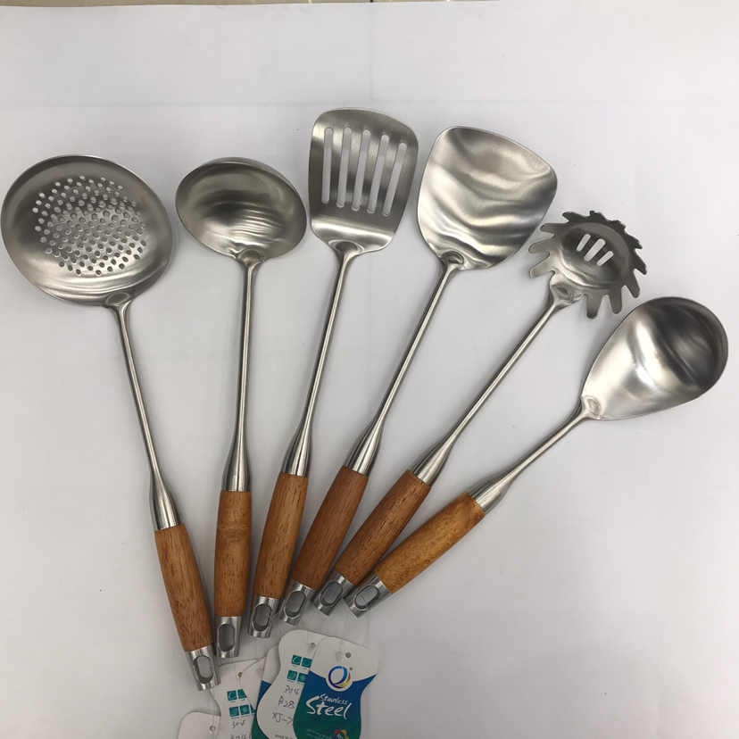 201 Stainless Steel Kitchenware Pear Flower and Wood Flat Porridge Colander Spatula Long Tongue Drain Short Rice Spoon Customizable Logo 201 Stainless Steel Kitchenware Pear Flower and Wood Flat Porridge Colander Spatula Long Tongue Drain Short Rice Spoon Customizable Logo