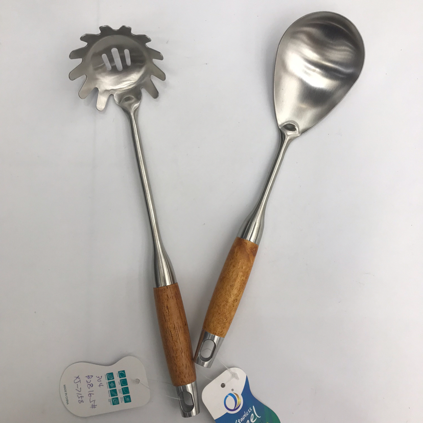 201 Stainless Steel Kitchenware Pear Flower and Wood Flat Porridge Colander Spatula Long Tongue Drain Short Rice Spoon Customizable Logo 201 Stainless Steel Kitchenware Pear Flower and Wood Flat Porridge Colander Spatula Long Tongue Drain Short Rice Spoon Customizable Logo
