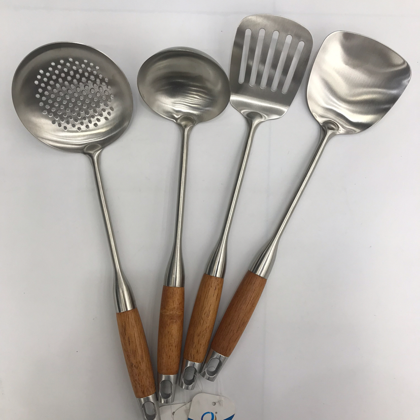 201 Stainless Steel Kitchenware Pear Flower and Wood Flat Porridge Colander Spatula Long Tongue Drain Short Rice Spoon Customizable Logo 201 Stainless Steel Kitchenware Pear Flower and Wood Flat Porridge Colander Spatula Long Tongue Drain Short Rice Spoon Customizable Logo