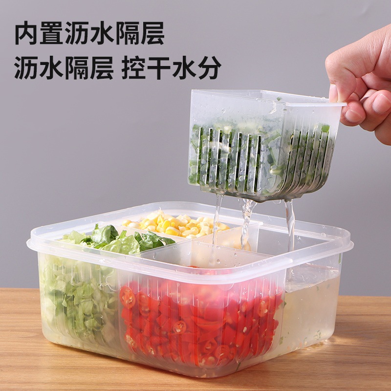 Four Grids with Lid Chopped Green Onion Ginger Slice Garlic Fresh-Keeping Box Refrigerator Fruit Vegetable Storage Kitchen Draining Storage Box with Lid