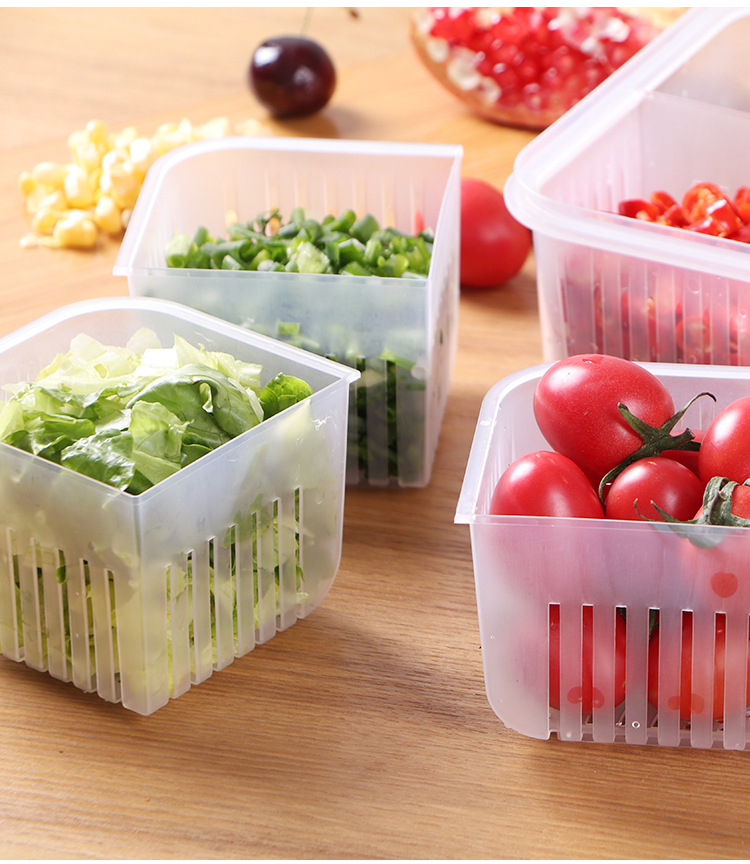 Four Grids with Lid Chopped Green Onion Ginger Slice Garlic Fresh-Keeping Box Refrigerator Fruit Vegetable Storage Kitchen Draining Storage Box with Lid